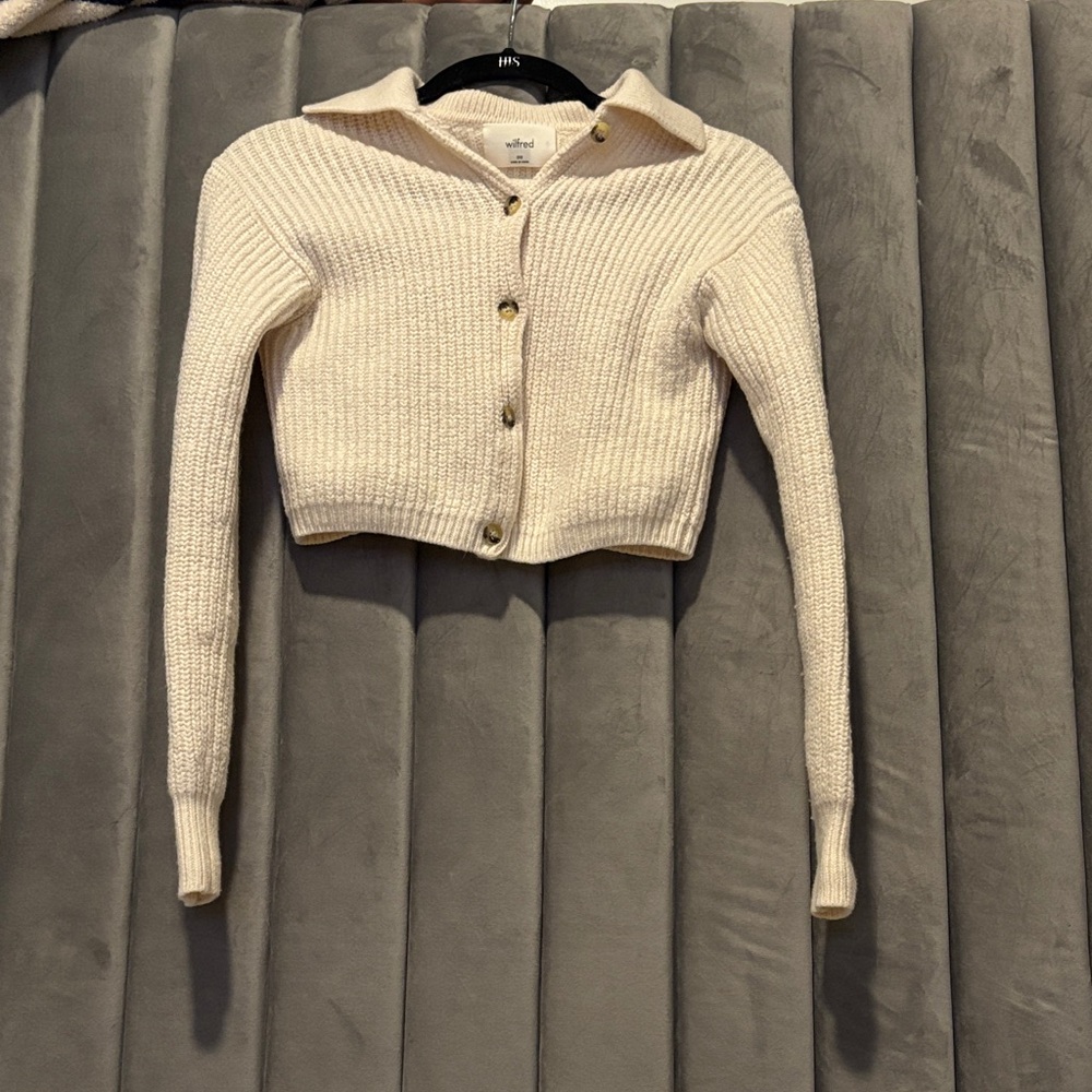Aritzia Cream Button-Up Cardigan 100 percent Marino wool